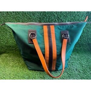 Rare Racing Tote by Rebecca Ray Green Leather Racing Stripe Large Shoulder Bag